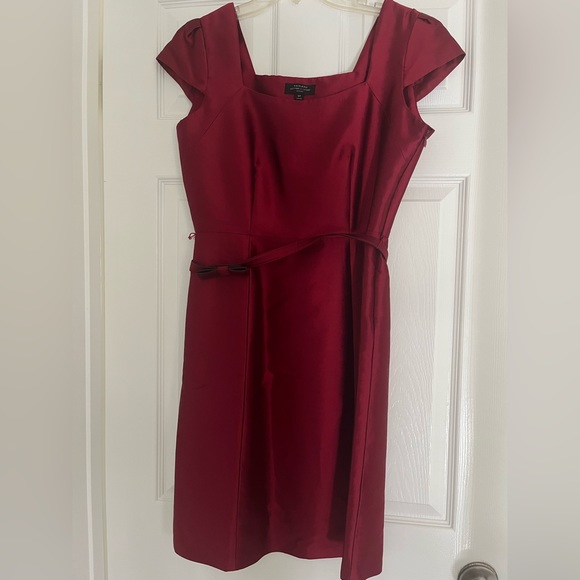 tahari burgundy dress TAHARI ASL Women's Envelope Button Collar Pleated Mini Dress